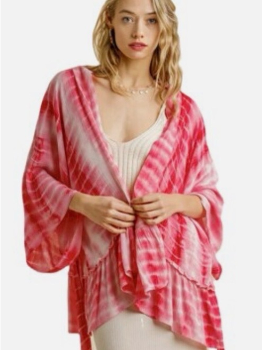 Umgee red and White Shibori Tie-Dye Kimono